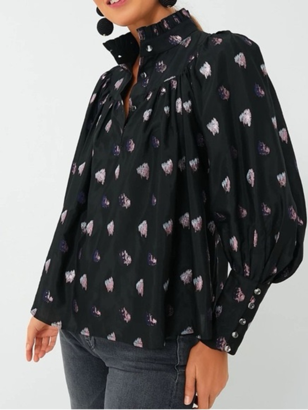 Tuckernuck Black and Blurred Dot Fil Coupe Corrigan Blouse